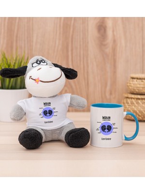 Hediye Dükkanı Kişiye Özel Ikizler Burcuna Hediye Mavi Kupa Bardak ve Peluş Eşek