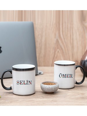 Hediye Dükkanı Kişiye Özel Çiçek Harf Tasarım Isim Yazılı Ikili Sihirli Kupa Bardak