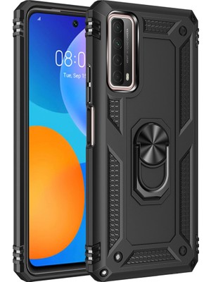 Microcase Huawei P Smart 2021 Anka Serisi Yüzük Standlı Armor Kılıf - Siyah