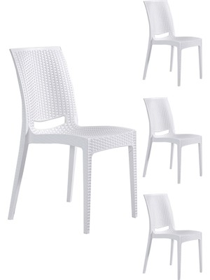 Mobetto Rattan Bahçe Sandalyesi 4 Adet – Beyaz