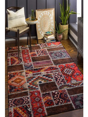 Decomia Home Dijital Baskılı Kaymaz Dot Taban Makinede Yıkanabilir Modern Patchwork Desenli Halı -D3009