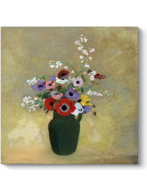 Tabloshop Odilon Redon - Büyük Yeşil Vazo ile Karışık Çiçekler Tablosu