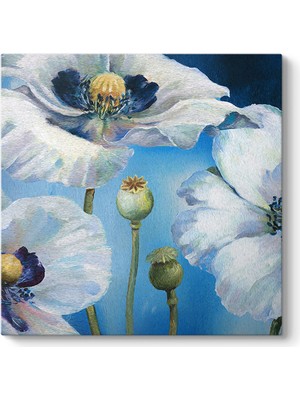 Tabloshop Mavi Zeminli Beyaz Çiçekler Tablosu