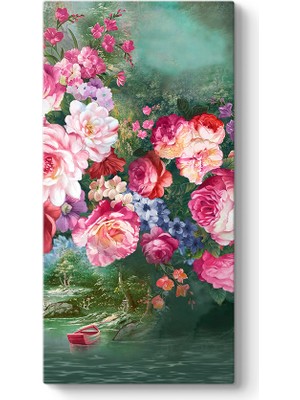 Tabloshop Çiçekler ve Göl Manzarası Tablosu