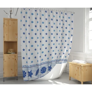 Banyo Perdesi 4910 Mavi Çift Kanat  2x110x200cm Duşakabin Perdesi Halka Hediyeli