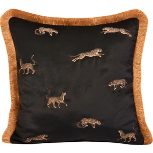 Ge Living Leopar Işlemeli Siyah Kadife Yastık Kılıfı 45 X 45