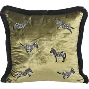 GE Living Zebra Desenli Dekoratif Yastık Kılıfı - Zeytin Yeşili Kadife Kırlent