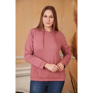 Kapşonlu Büyük Beden Gülkurusu Sweatshirt