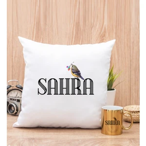 Hediye Dükkanı Kişiye Özel Minik Serçe Isim Yazılı Gold Kupa Bardak ve Kare Yastık