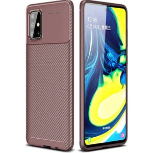 Case 4U A51 Uyumlu Kılıf Rugged Armor Karbon Desenli Lüx Negro Silikon Arka Kapak Kahverengi