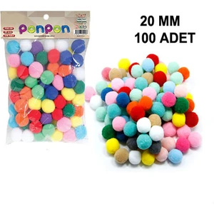 100 Adet, Ponpon, 20 mm Renkli Ponpon, Peluş Ponpon