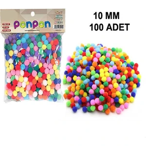 100 Adet, Ponpon, 10 mm Renkli Ponpon, Peluş Ponpon, Minik Ponpon