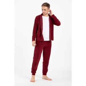 Erkek 6130-5 Ön Fermuarlı Manşetli Polar Takım Bordo