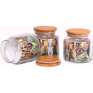 3'lü Bambu 0,5 Lt Kapaklı Cam Kavanoz 500 ml