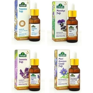 Çiçek Büyüsü Mavi Anemon Yağı 20 ml + Menekşe Yağı 20 ml + Yasemin Yağı 20 ml + Lavanta Yağı 20 ml Aromaterapi Seti