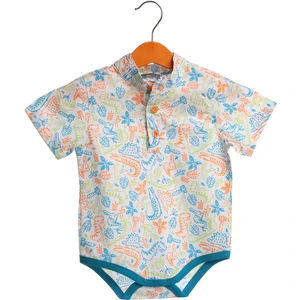 Yaz Erkek Bebek Dinozor Adası Poplin Kısa Kol Polo Yaka Tek Body