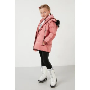 Tüylü Kapüşonlu Cepli Şişme Mont Kız Çocuk Mont 5766038