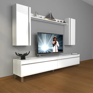Eko 5d Mdf Std Krom Ayaklı Tv Ünitesi Tv Sehpası Parlak Beyaz