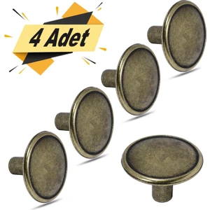 BADEM10 Art Düğme Kulp Daire Çekmece Dolap Kapak Kulpu Kulbu Metal Antik (4 Adet)