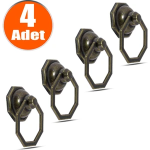 BADEM10 Sarkaç Dolap Çekmece Kulpu Kulbu Sekizgen Metal Antik Halka Kulp (4 Adet)