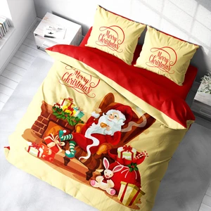 Yılbaşı Süsü Merry Christmas Çift Kişilik 3D Nevresim Takımı Pamuk Saten Noel Baba