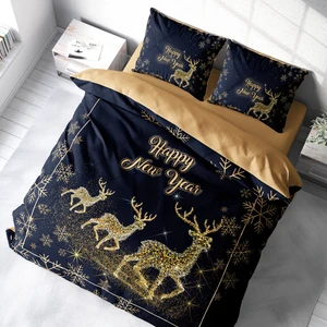 Yılbaşı Süsü Merry Christmas Çift Kişilik 3D Nevresim Takımı Pamuk Saten Geyik