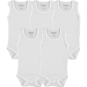 Bebek Basic Ribana Bisiklet Yaka 5li Atlet Body - Beyaz