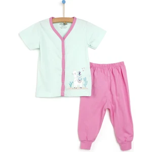 Basic Kız Bebek Baharlık Kısa Kol Çıtçıtlı Pijama Takımı