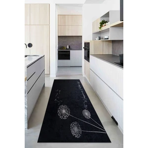 Decomia Home Dijital Baskılı Kaymaz Dot Taban Makinede Yıkanabilir Siyah Karahindiba Desenli Mutfak HALISI-D388