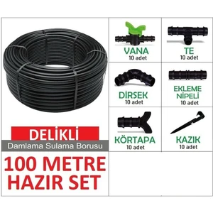 100 Metre 70CM Aralıklı Kendinden Delikli Damla Sulama Sistemi Damlama Borusu Hortumu Bahçe Seti