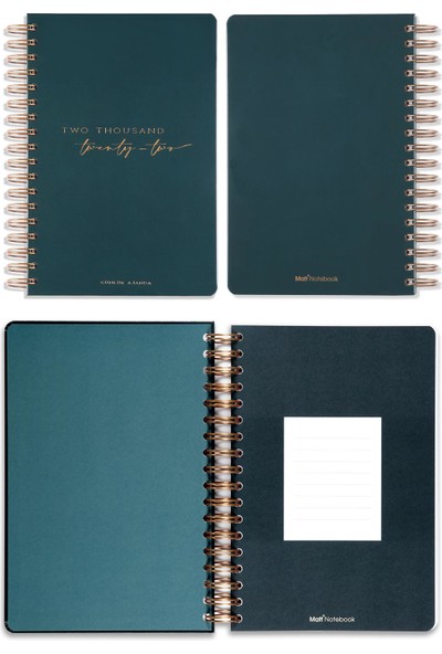 Matt Notebook 2022 Günlük Spiralli 12 Aylık Ajanda Yeşil
