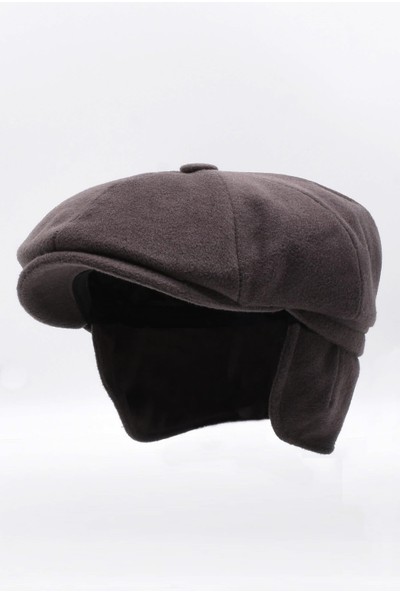 Erkek Kaşmir Yün Kışlık Kasket Kulaklı Şapka-Kahve