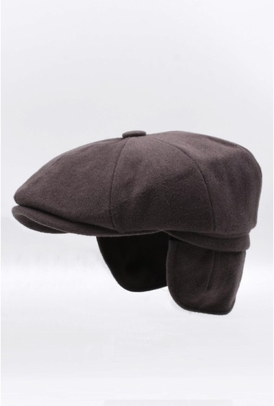 Erkek Kaşmir Yün Kışlık Kasket Kulaklı Şapka-Kahve