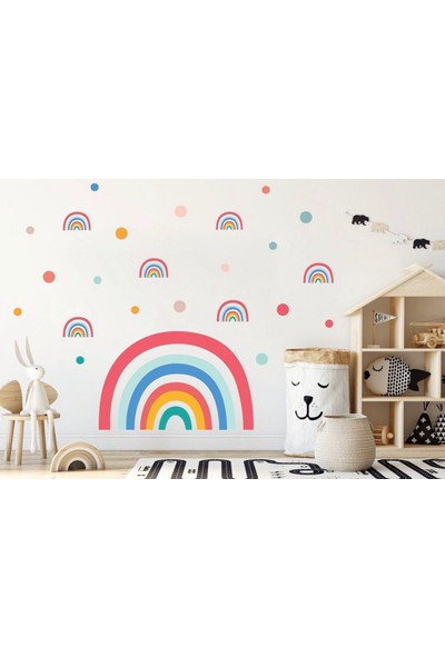 Sim Tasarım Gökkuşakları ve Renkli Puantiyeler Duvar Sticker Seti