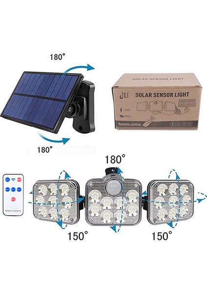 JD-2858 138 LEDLİ SOLAR Güneş Enerjili 3 Mod Sensörlü Solar Lamba 5 Metre Kablolu