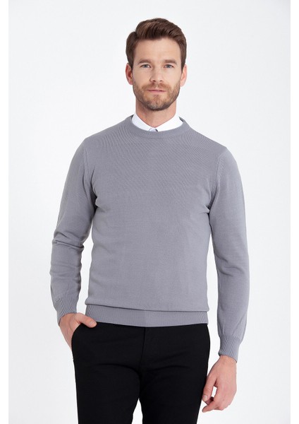 Erkek Gri Bisiklet Yaka Triko Kazak
