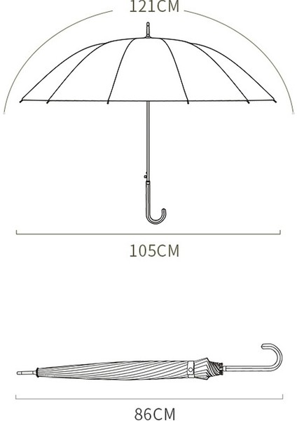 16 Kemikli Tüm Hava Şemsiyesi Genişletilmiş Uzun Saplı (Kahverengi) (Yurt Dışından)