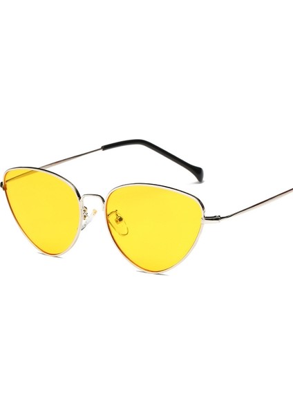 Kadın Kedi Gözler Şekil Renkli Lens UV400 Koruyucu Güneş Gözlüğü Gümüş Çerçeve Jöle Sarı (Yurt Dışından) fiyatları