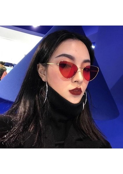Kadın Kedi Gözler Şekil Renkli Lens UV400 Koruyucu Güneş Gözlüğü Gümüş Çerçeve Jöle Sarı (Yurt Dışından) indirimleri