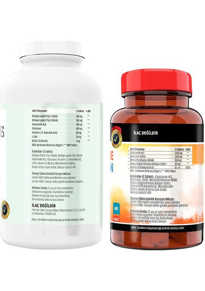 Kollajen Tip 1-3 300 Tablet & Flx Glukozamine Vitamin D 60 Tabet fiyatları