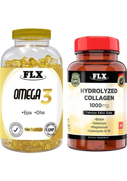 Omega 3 180 Softgel & Flx Kollajen Magnezyum 60 Tablet