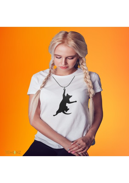 Kedili Baskı %100 Pamuk Oversize T-Shirt Büyük Beden Tişört