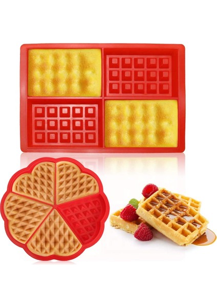 Silikon Kalp ve Kare Şekilli Waffle Pişirme Kalıbı (Yurt Dışından)
