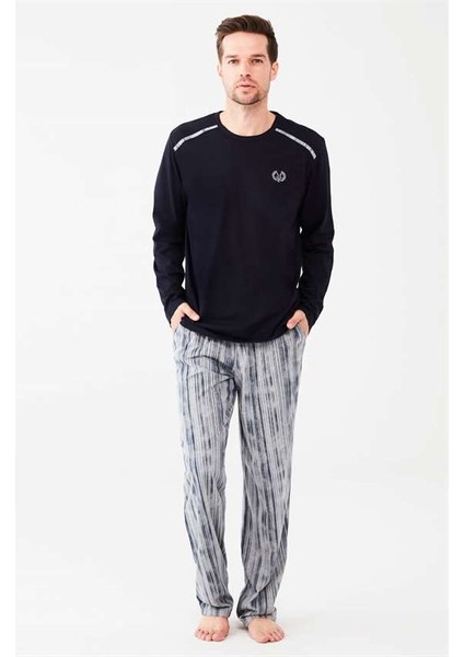 Erkek Lacivert Yuvarlak Yaka Pijama Takımı