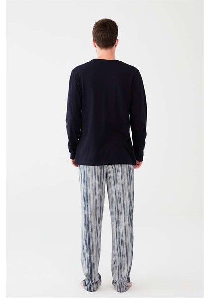 Erkek Lacivert Yuvarlak Yaka Pijama Takımı
