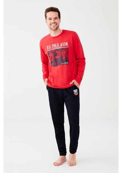 Erkek Kırmızı Yuvarlak Yaka Pijama Takım