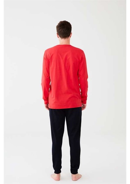 Erkek Kırmızı Yuvarlak Yaka Pijama Takım modelleri