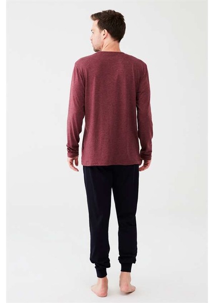 Erkek Mürdüm Melanj Yuvarlak Yaka Pijama Takım modelleri
