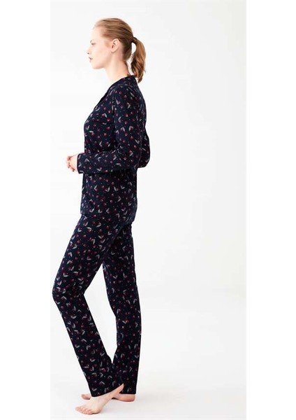 Kadın Lacivert Boydan Patlı Pijama Takımı