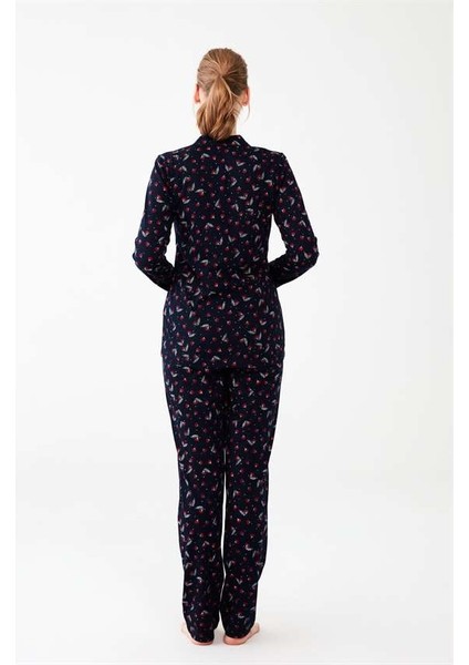 Kadın Lacivert Boydan Patlı Pijama Takımı